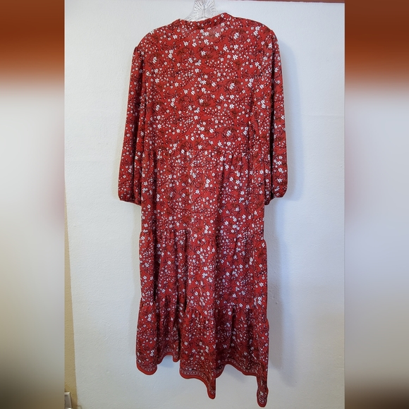 L Max Studio Floral Orange Boho Midi Dress - Picture 3 of 6